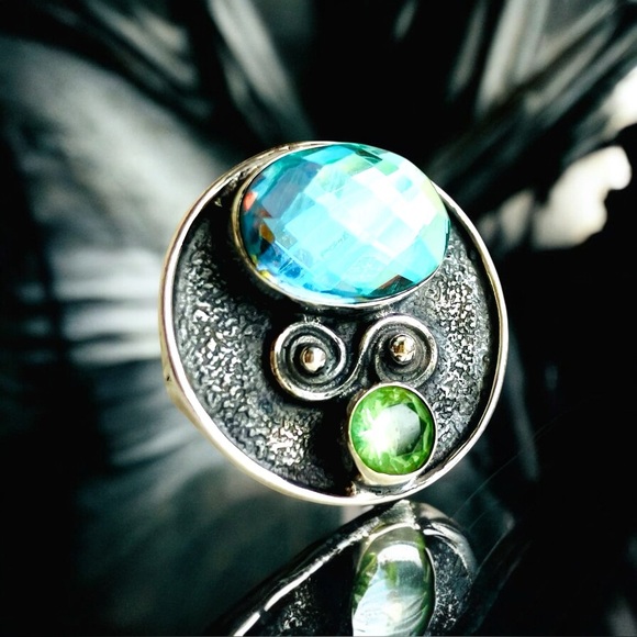 Triplet Opal Peridot Saucer Ring, SS 6.25 - Picture 2 of 6